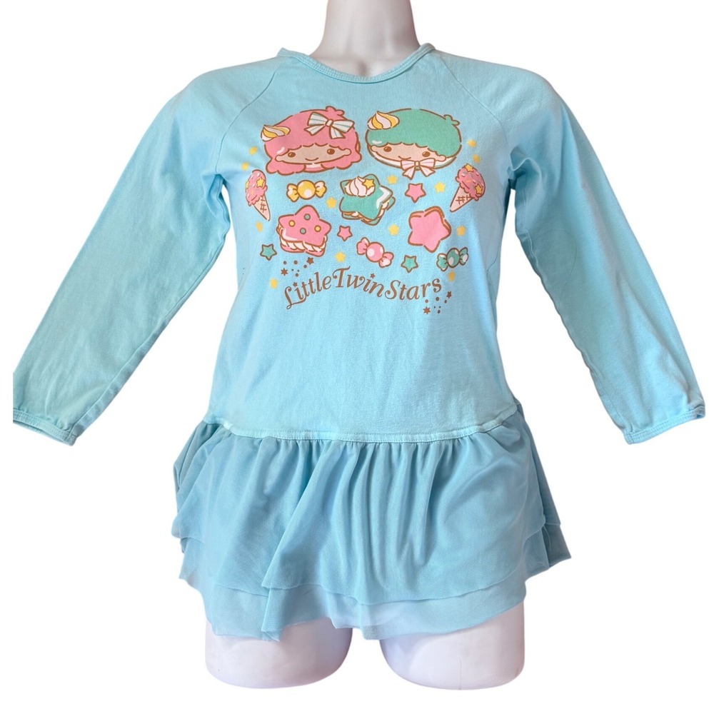 Sanrio Little Twin Stars Blue Long Sleeve Ruffle Hem Top Kiki Lala Kawaii